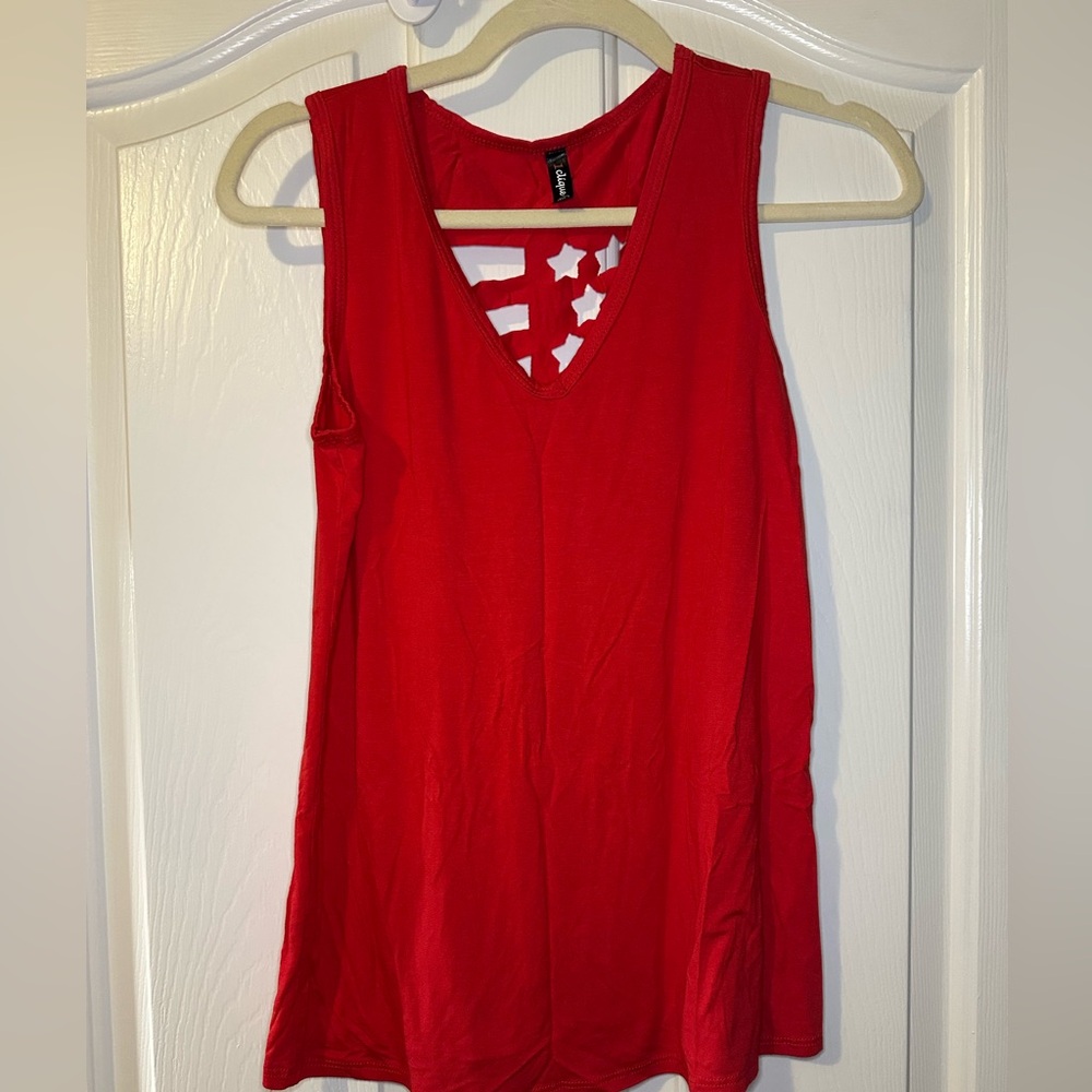 NWOT Red American Flag Cutout V-Neck Tank Top